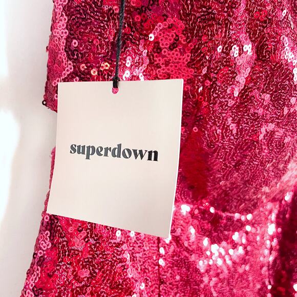 Superdown Stevie Sweetheart Mini Dress Strapless Fuchsia Pink Sequin Sz S - Picture 8 of 12